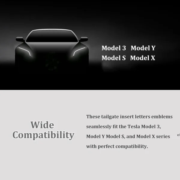 3D Raised ABS Tailgate Insert Letter Emblem Badge Compatible with Tesla Model 3/Y/S/X Series with Adhesive Template