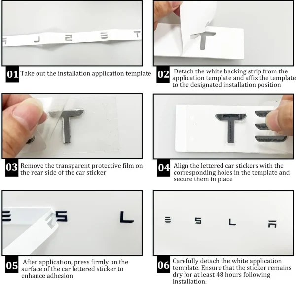 3D Raised ABS Tailgate Insert Letter Emblem Badge Compatible with Tesla Model 3/Y/S/X Series with Adhesive Template