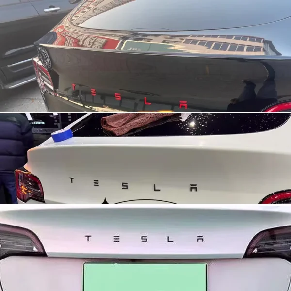 3D ABS Chrome Red Line Black Logo DUAL MOTOR Emblem Letters Car Styling Trunk Badge For Tesla 3 Y S X DUAL MOTOR Accessories