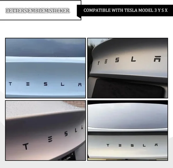 3D Raised ABS Tailgate Insert Letter Emblem Badge Compatible with Tesla Model 3/Y/S/X Series with Adhesive Template