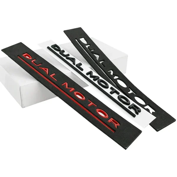 DUAL MOTOR Underlined Letters Emblem for Tesla Model Y 3 X S Car Styling High Performance Trunk Badge Sticker Chrome Black Red