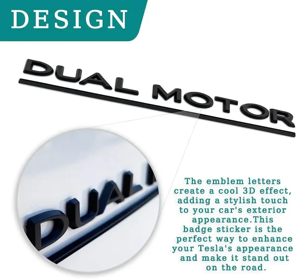 3D Raised DUAL MOTOR Underlined Letters Emblem for Tesla Model 3 Y X S Car Styling High Performance Trunk Badge Sticker