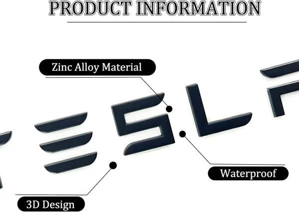 3D Raised ABS Tailgate Insert Letter Emblem Badge Compatible with Tesla Model 3/Y/S/X Series with Adhesive Template
