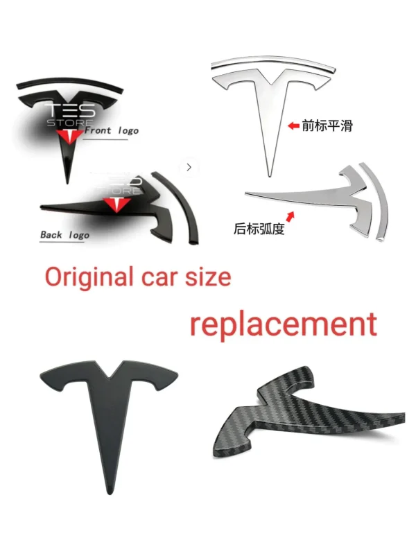 metal For Tesla- Car Front Emblem Rear Trunk Emblem Suitable for Model 3 Mode Y logo replacement rear and rear logos blackening