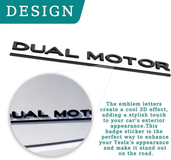 3D Raised DUAL MOTOR Underlined Letters Emblem for Tesla Model 3 Y X S Car Styling High Performance Trunk Badge Sticker