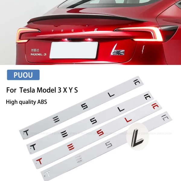 3D Raised ABS Tailgate Insert Letter Emblem Badge Compatible with Tesla Model 3/Y/S/X Series with Adhesive Template