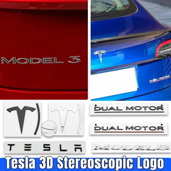 3D ABS Chrome Red Line Black Logo DUAL MOTOR Emblem Letters Car Styling Trunk Badge For Tesla 3 Y S X DUAL MOTOR Accessories