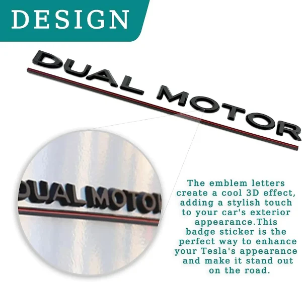 3D Raised DUAL MOTOR Underlined Letters Emblem for Tesla Model 3 Y X S Car Styling High Performance Trunk Badge Sticker