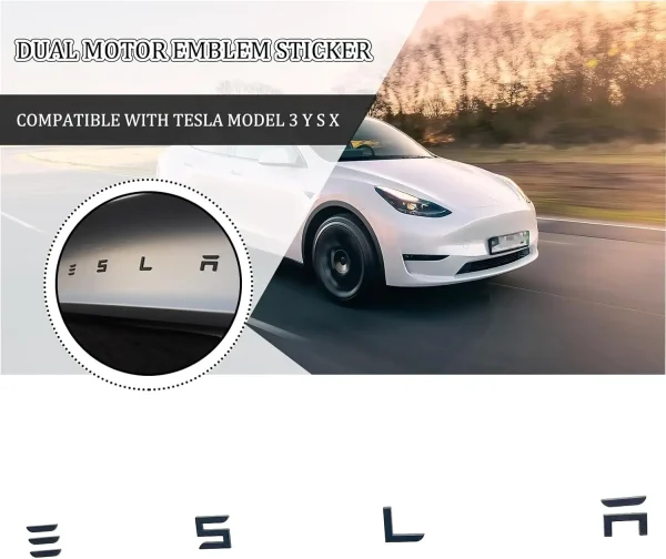 3D Raised ABS Tailgate Insert Letter Emblem Badge Compatible with Tesla Model 3/Y/S/X Series with Adhesive Template