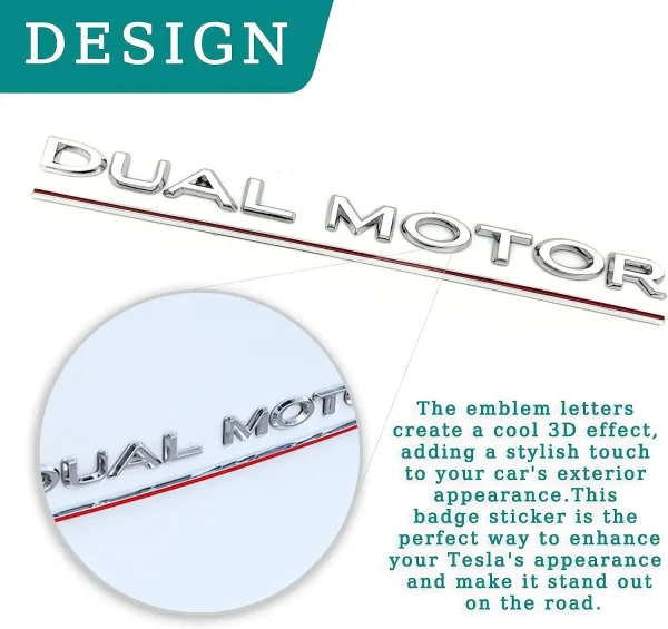 3D Raised DUAL MOTOR Underlined Letters Emblem for Tesla Model 3 Y X S Car Styling High Performance Trunk Badge Sticker