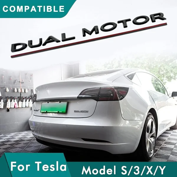 3D Raised DUAL MOTOR Underlined Letters Emblem for Tesla Model 3 Y X S Car Styling High Performance Trunk Badge Sticker
